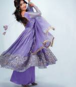Blue satin embroidered kurta set