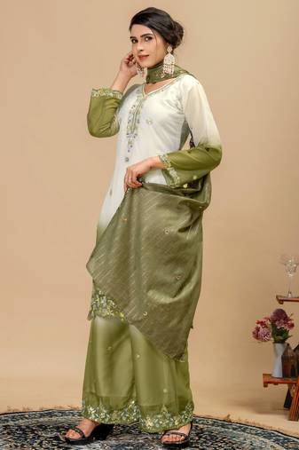 White georgette embroidered kurta set