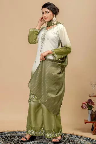 White georgette embroidered kurta set