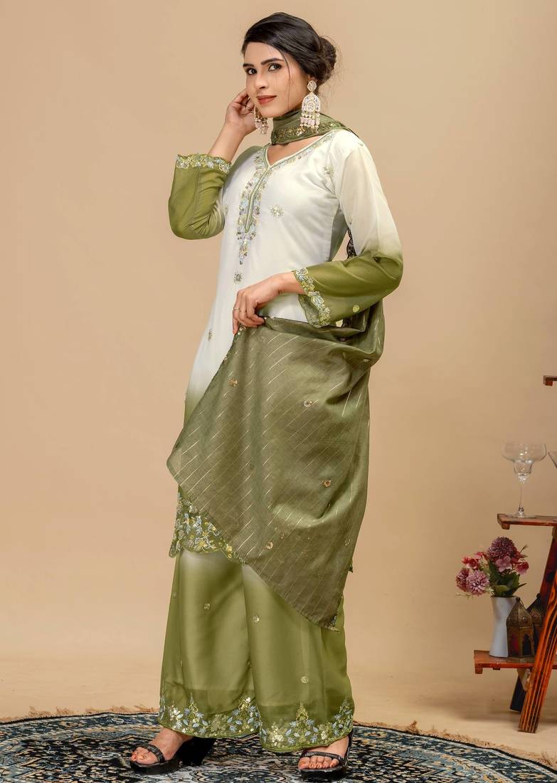 White georgette embroidered kurta set