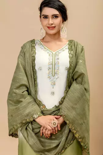 White georgette embroidered kurta set