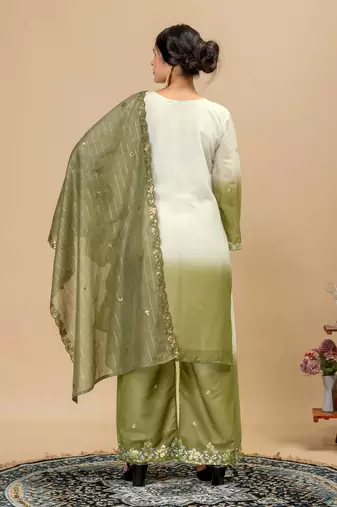 White georgette embroidered kurta set