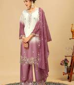 White georgette embroidered kurta set