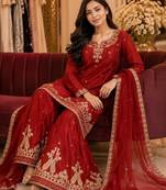 Maroon chiffon embroidered kurta set
