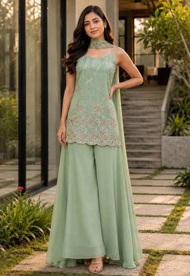 Green georgette embroidered kurta set 4