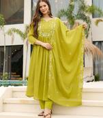 Lemon yellow chinon flared kurta set