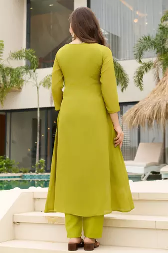 Lemon yellow chinon flared kurta set