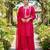 Red viscose silk blend embroidered kurta set