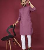 Dusty Pink Heavy Embroidery Work With Fabric Cotton Rayon Mens Ethnic wear Kurta Pajama Set 