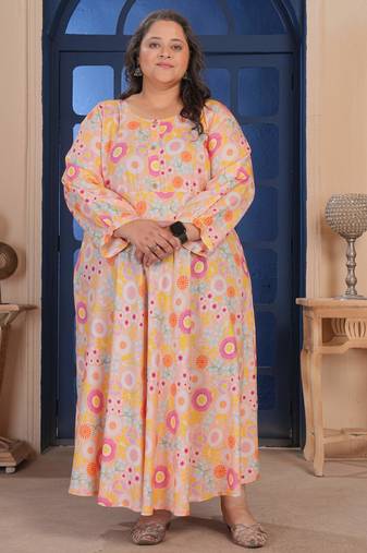 Multi floral printed rayon kurti for women