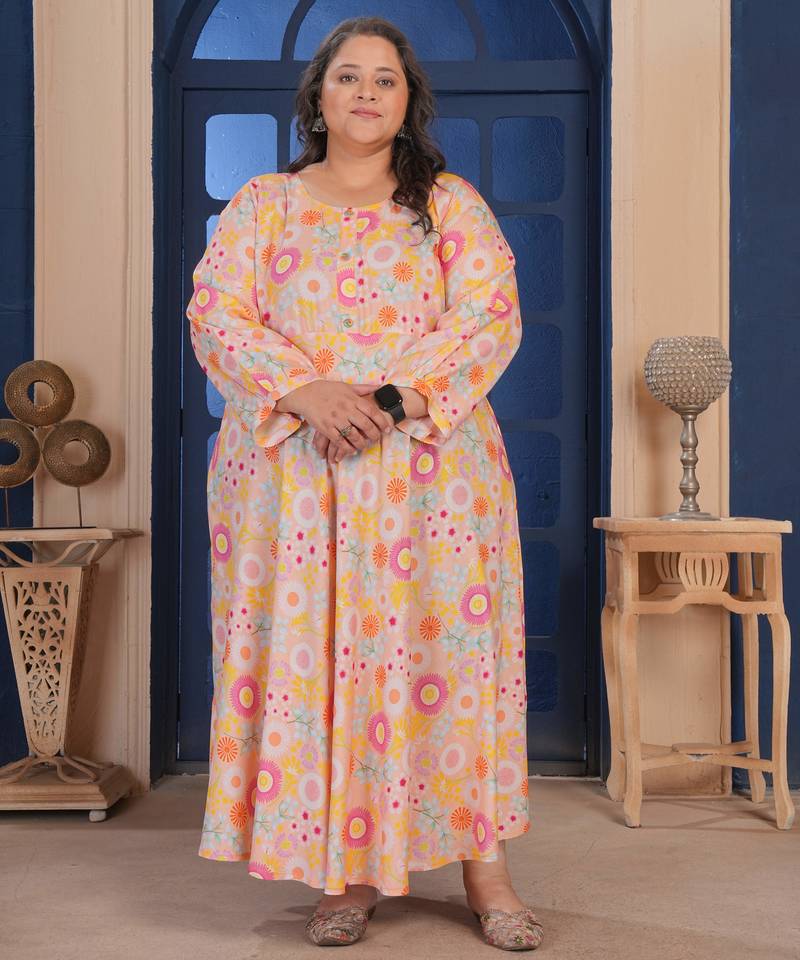 Multi floral printed rayon kurti for women