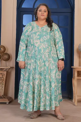Sky blue floral printed rayon kurti for women