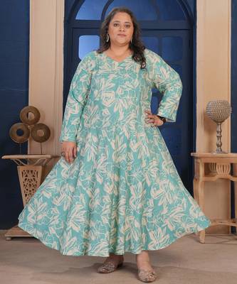 Sky blue floral printed rayon kurti for women 2