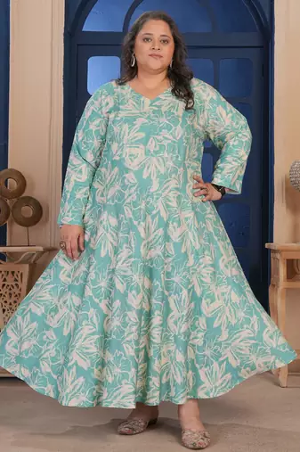 Sky blue floral printed rayon kurti for women