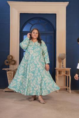 Sky blue floral printed rayon kurti for women 3