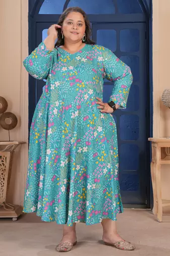 Blue floral printed rayon kurti for women