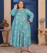 Blue floral printed rayon kurti for women