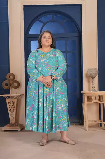 Blue floral printed rayon kurti for women