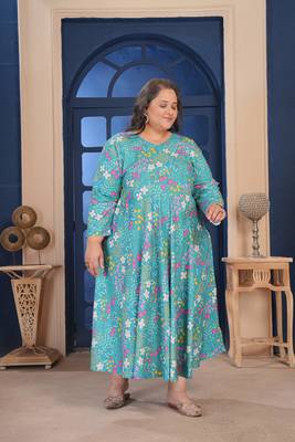Blue floral printed rayon kurti for women 3