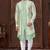 Cream indo-western set in an attached jacket style, with full embroidery, sequins,and thread work.