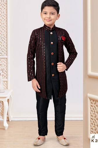 Black jacket attached indo-western  set with computer stone work, lace & fancy buttons