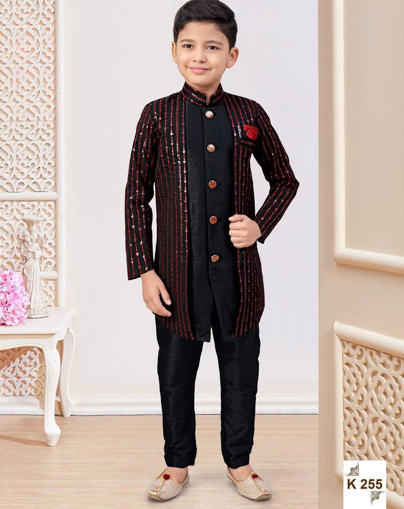Black jacket attached indo-western  set with computer stone work, lace & fancy buttons