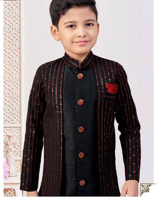 Black jacket attached indo-western  set with computer stone work, lace & fancy buttons 2