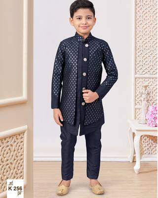 Blue jacket attached indo-western  set with computer stone work, lace & fancy buttons 1