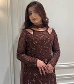 Coffee embroidery work with sequins faux georgette kurti with dupatta and palazzo