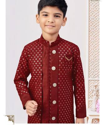 Maroon jacket attached indo-western  set with computer stone work, lace & fancy buttons 2