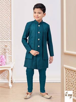 Green jacket attached indo-western  set with computer stone work, lace & fancy buttons 1