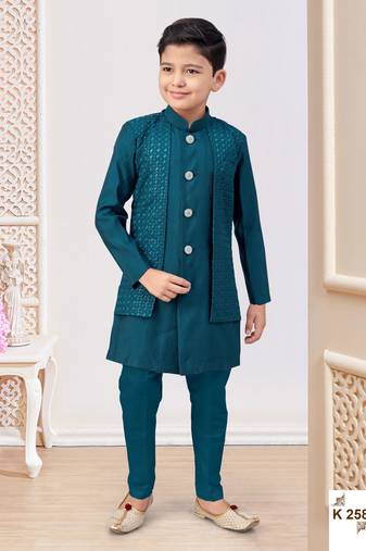 Green jacket attached indo-western  set with computer stone work, lace & fancy buttons