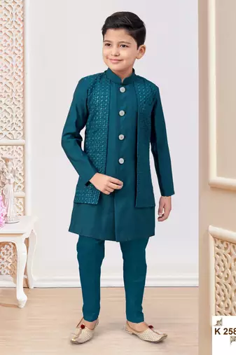 Green jacket attached indo-western  set with computer stone work, lace & fancy buttons