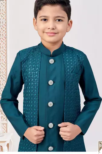 Green jacket attached indo-western  set with computer stone work, lace & fancy buttons