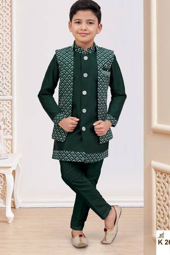 Bottle green jacket attached indo-western  set with computer stone work, lace & fancy buttons