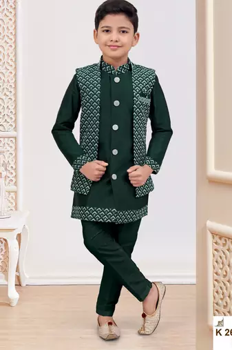 Bottle green jacket attached indo-western  set with computer stone work, lace & fancy buttons
