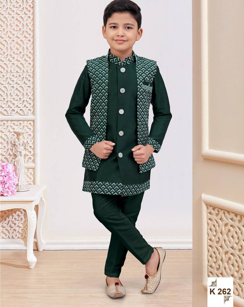 Bottle green jacket attached indo-western  set with computer stone work, lace & fancy buttons