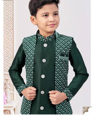 Bottle green jacket attached indo-western  set with computer stone work, lace & fancy buttons 2