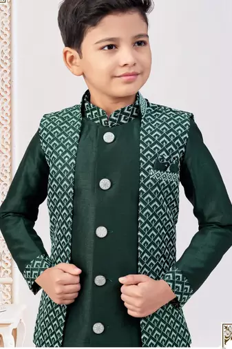 Bottle green jacket attached indo-western  set with computer stone work, lace & fancy buttons