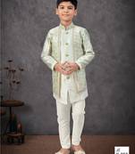 Cream jacket attached indo-western  set with computer stone work, lace & fancy buttons
