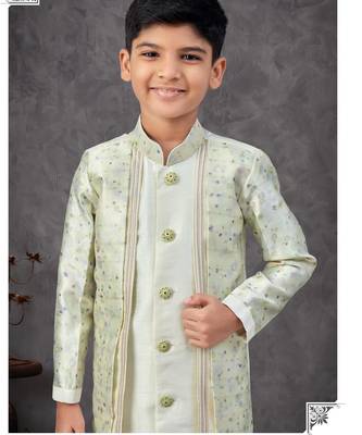 Cream jacket attached indo-western  set with computer stone work, lace & fancy buttons 2
