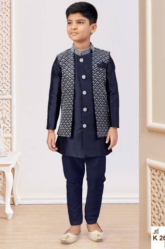Navy blue jacket attached indo-western  set with computer stone work, lace & fancy buttons