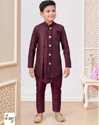 Wine jacket attached indo-western  set with computer stone work, lace & fancy buttons 1