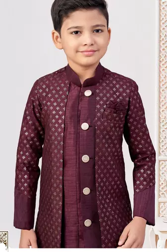 Wine jacket attached indo-western  set with computer stone work, lace & fancy buttons