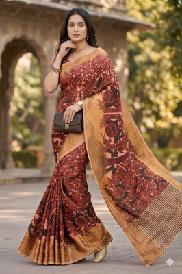 Women   s sana silk digital printed festive wear saree with matching blouse 1