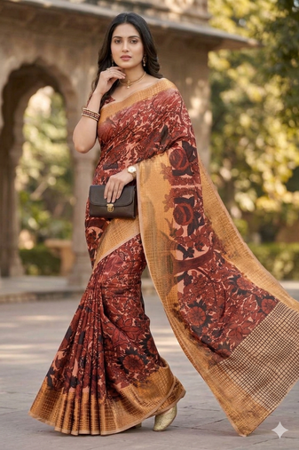 Women   s sana silk digital printed festive wear saree with matching blouse