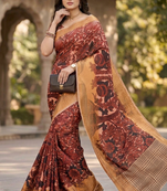Women   s sana silk digital printed festive wear saree with matching blouse