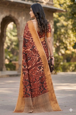 Women   s sana silk digital printed festive wear saree with matching blouse 2