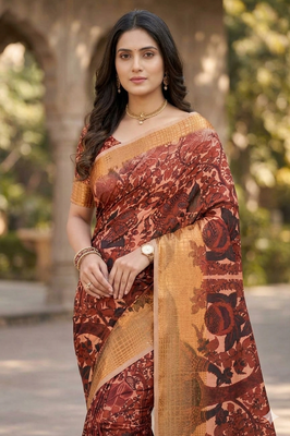 Women   s sana silk digital printed festive wear saree with matching blouse 3