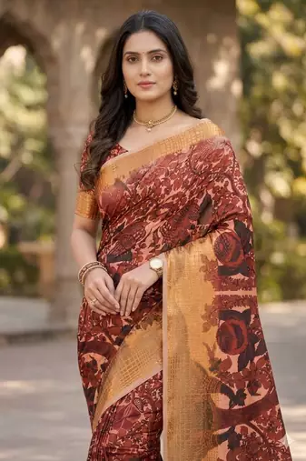 Women   s sana silk digital printed festive wear saree with matching blouse